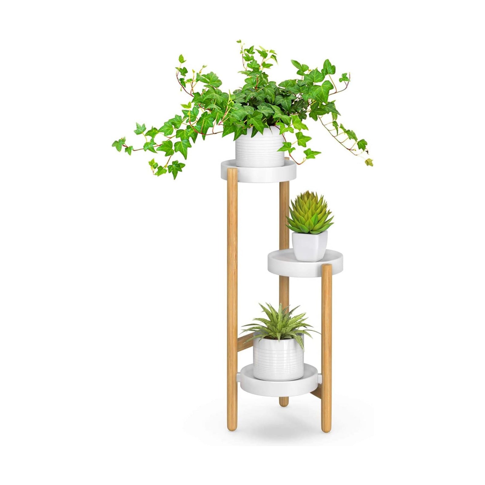 3 Tier Plant Stand Indoor, Tall Bamboo Corner Shelf for Multiple Plants | Narrow 3-Tier Display, Easy-Clean