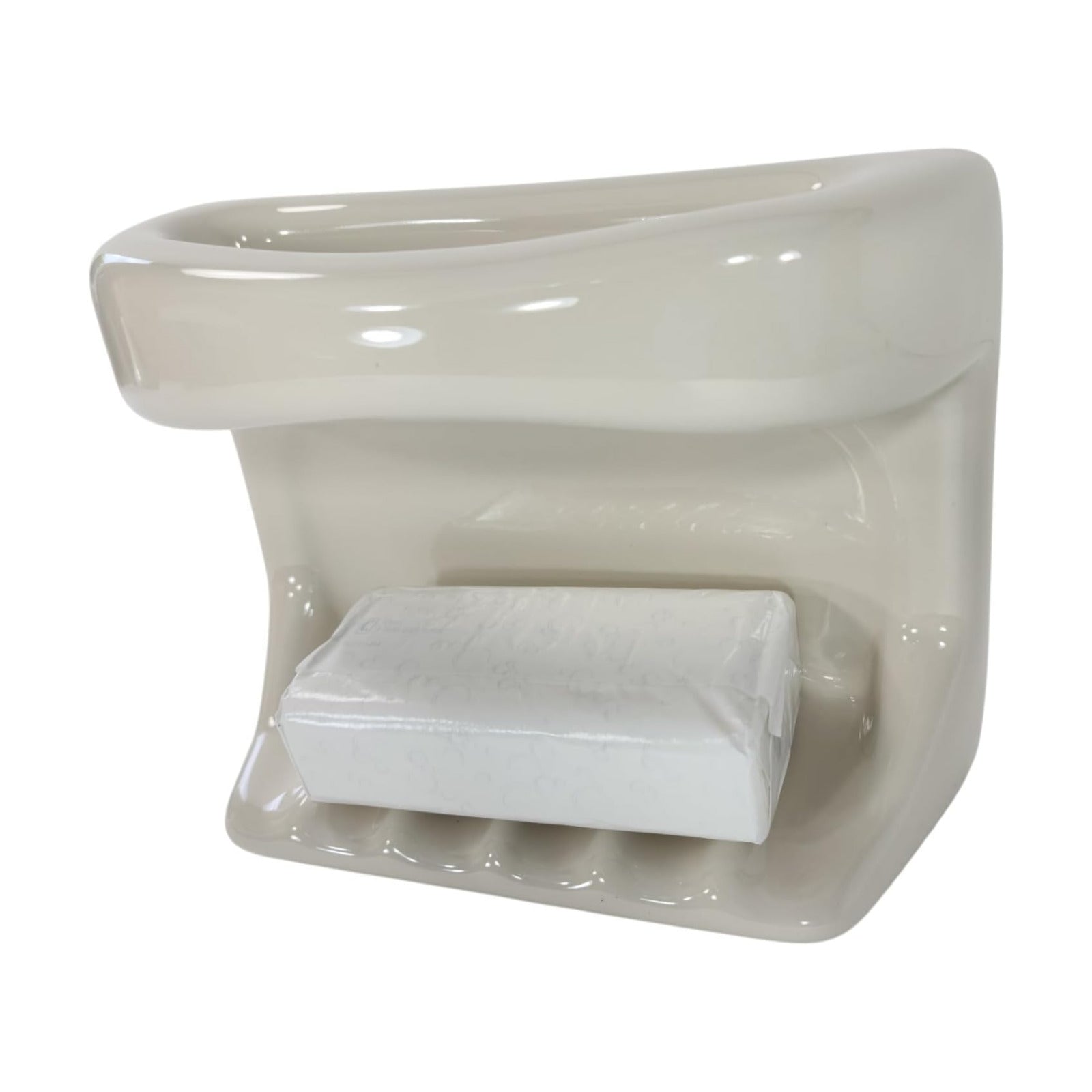 Bone Almond Ceramic Soap Dish Tray Cloth Bar Washcloth Holder Bath Shower Bathtub / Beige