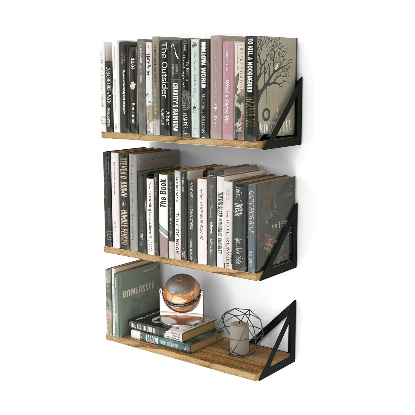Wallniture Minori Floating Shelves Set of 3, Small Bookshelf Unit for Living Room, Office, and Bedroom, Natural Burned