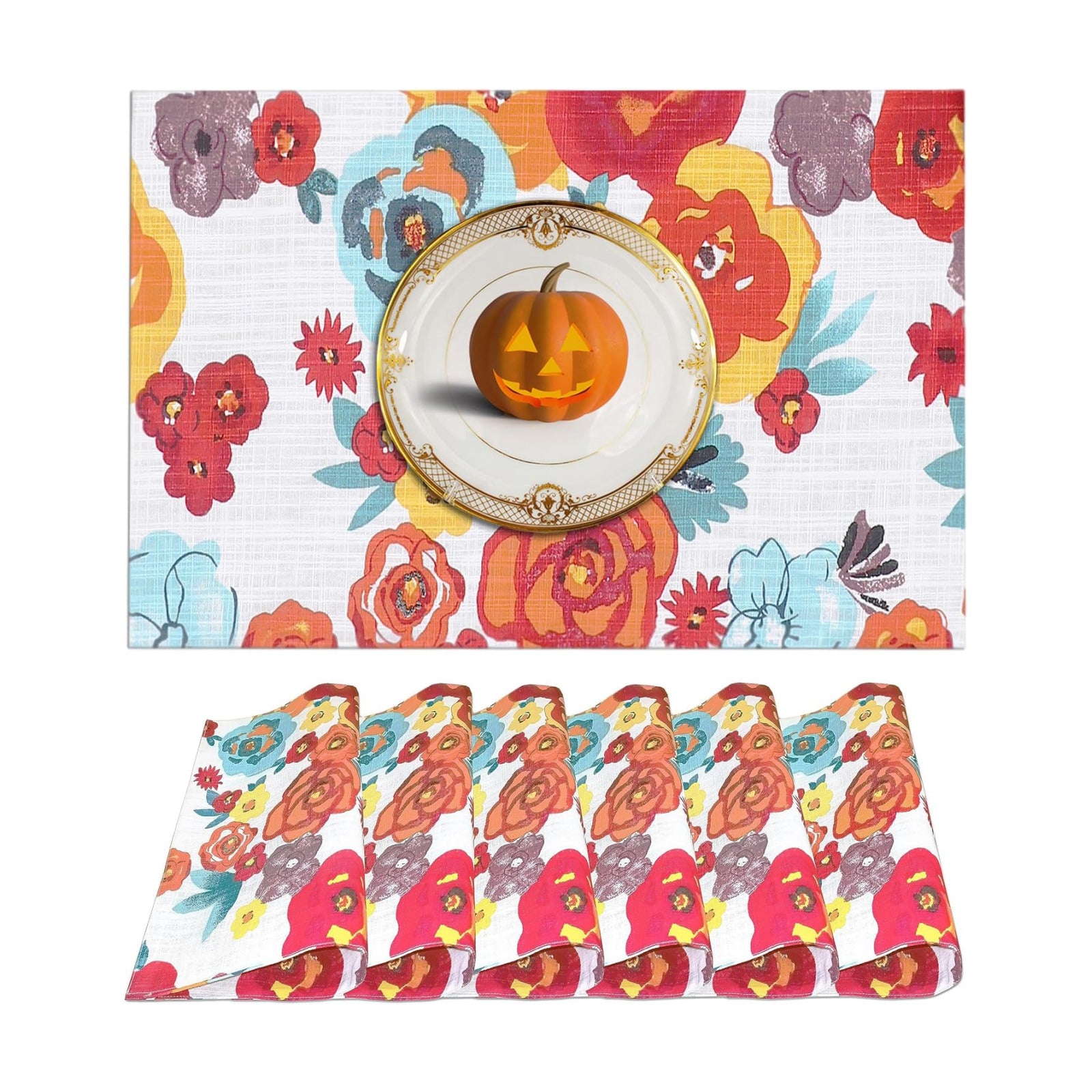 Ruvanti Placemats Set of 6, 100% Cotton Place Mats of 13"x19", Multi Flower | Heat, Stain resistant, Washable