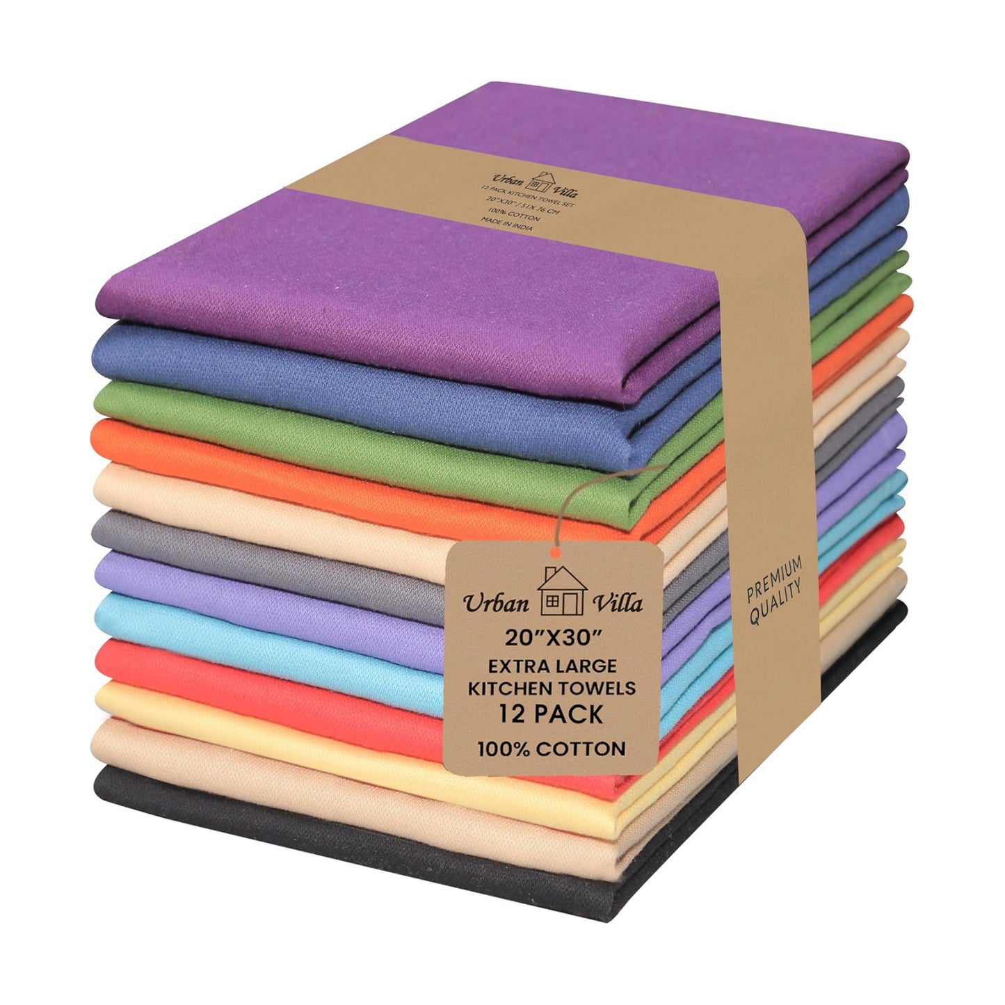 Urban Villa Kitchen Towels Cotton Dish Towels 20”x30” (Set of 12) Multi