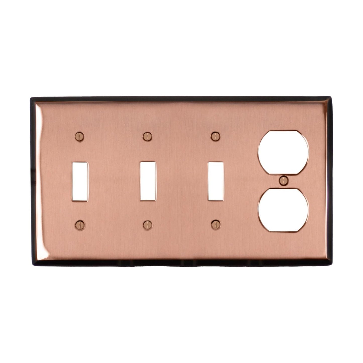 Pink Antique Copper Outlet Wall Plate | 3 Toggle - 1 Duplex | 8.25" x 4.5" | Hand-Polished Brass Construction