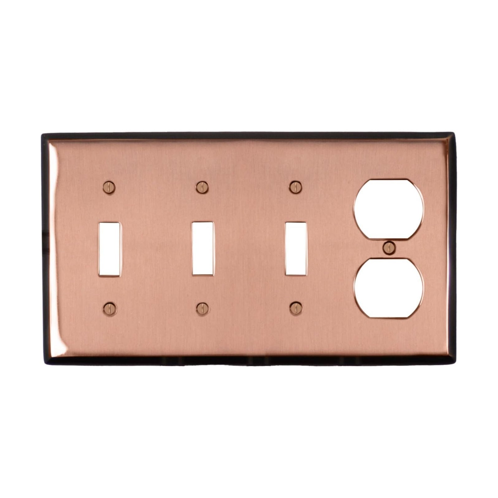 Pink Antique Copper Outlet Wall Plate | 3 Toggle - 1 Duplex | 8.25" x 4.5" | Hand-Polished Brass Construction
