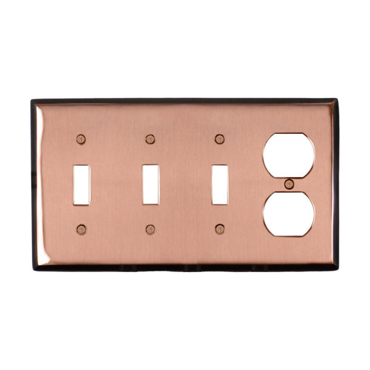 Pink Antique Copper Outlet Wall Plate | 3 Toggle - 1 Duplex | 8.25" x 4.5" | Hand-Polished Brass Construction