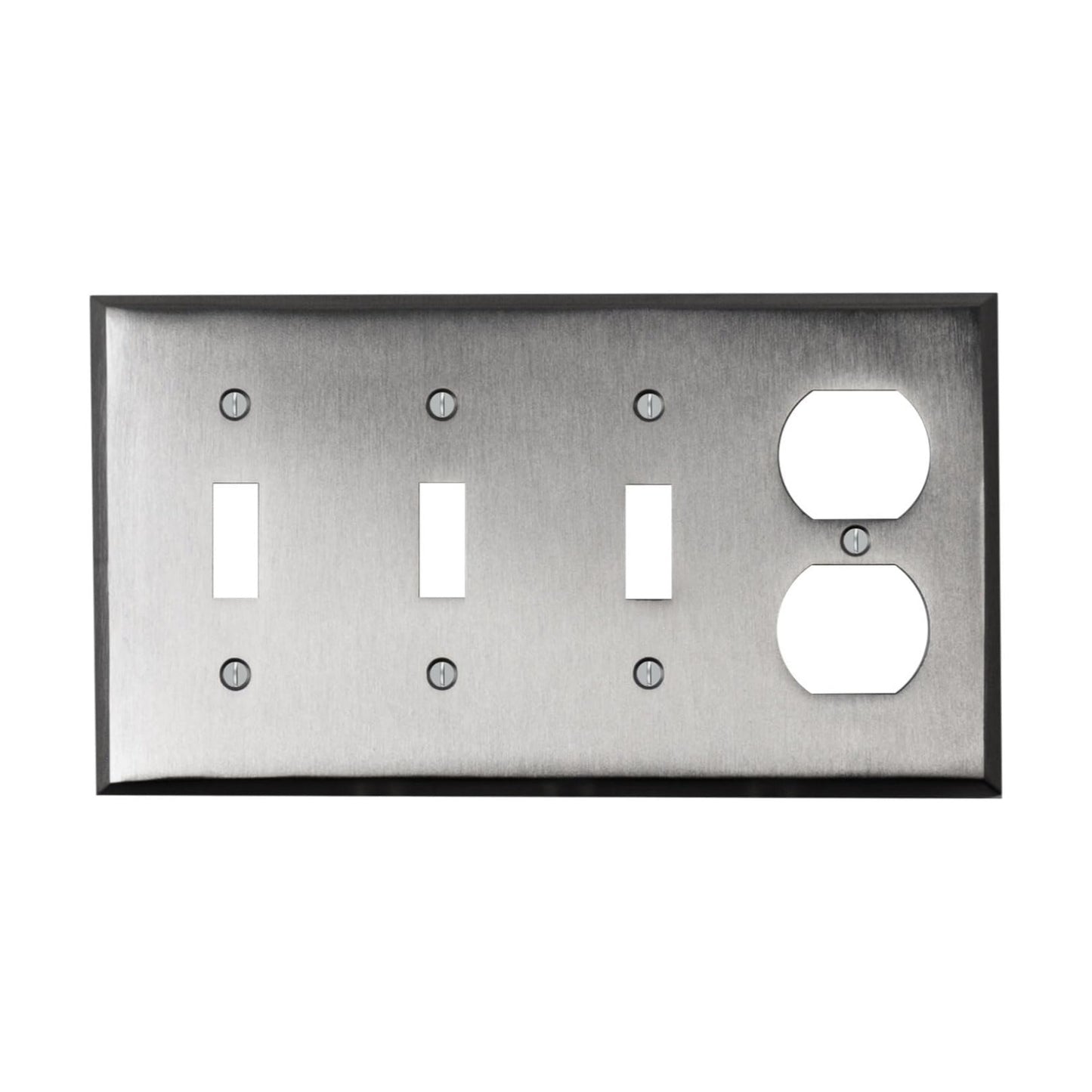Satin Nickel Outlet Wall Plate | 3 Toggle - 1 Duplex | 8.25" x 4.5" | Hand-Polished Brass Construction | Electrical