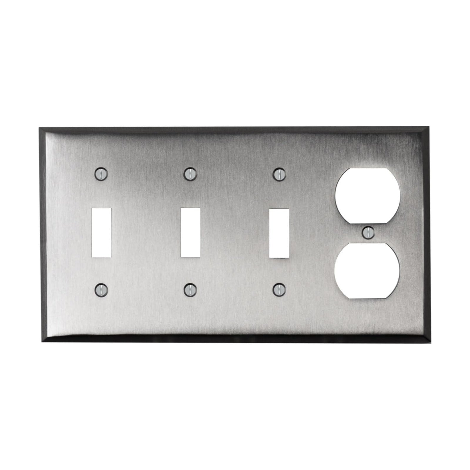 Satin Nickel Outlet Wall Plate | 3 Toggle - 1 Duplex | 8.25" x 4.5" | Hand-Polished Brass Construction | Electrical