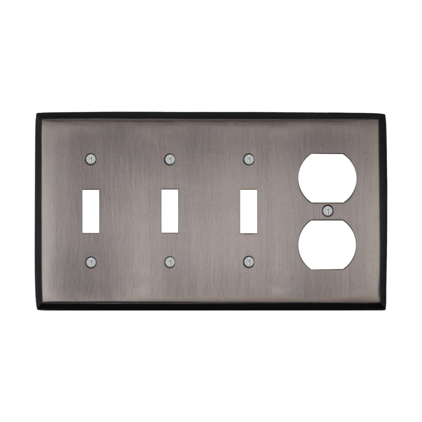 Antique Pewter Outlet Wall Plate | 3 Toggle - 1 Duplex | 8.25" x 4.5" | Hand-Polished Brass Construction | Electrical