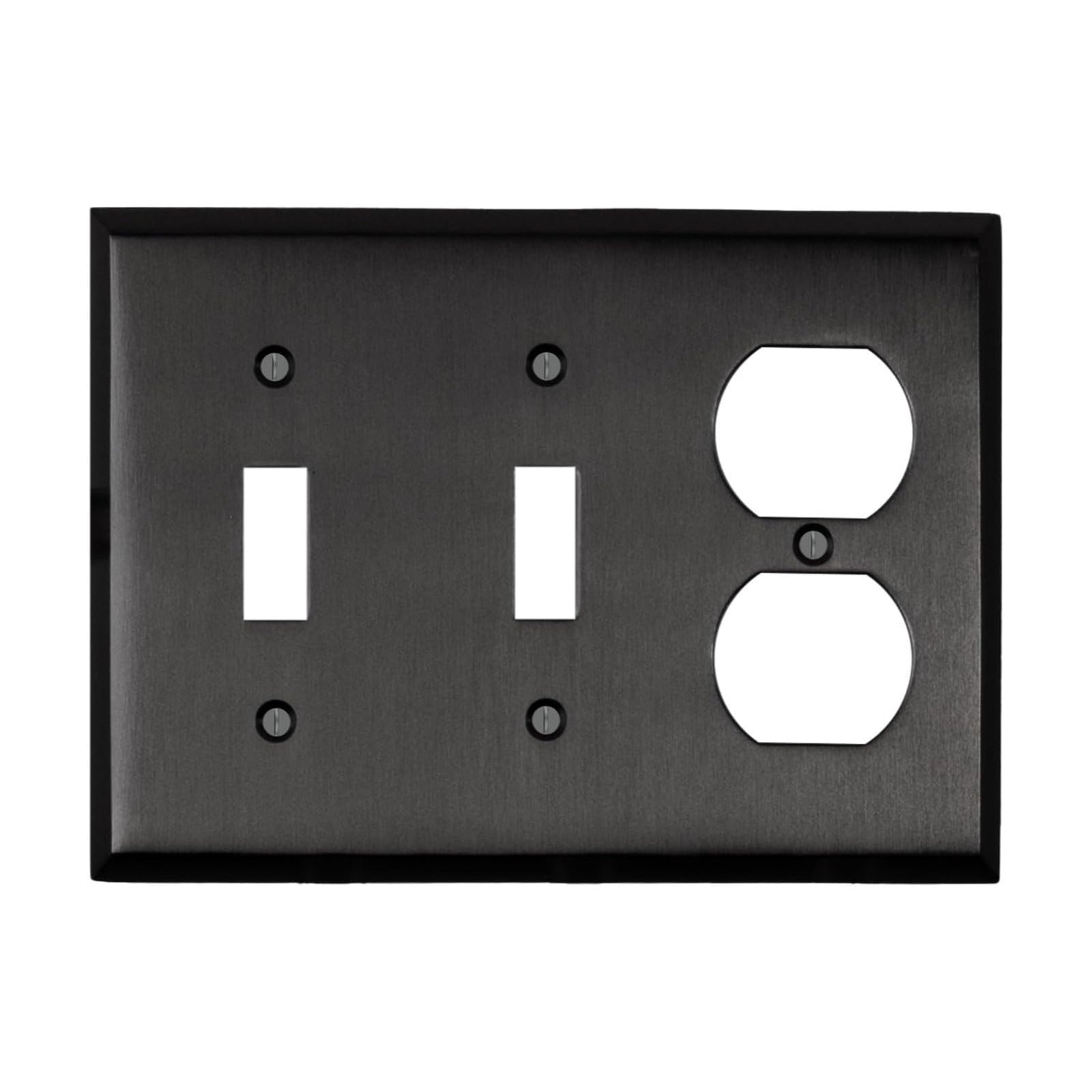 Satin Nickel Black Outlet Wall Plate | 2 Toggle - 1 Duplex | 6.25" x 4.5" | Hand-Polished Brass Construction