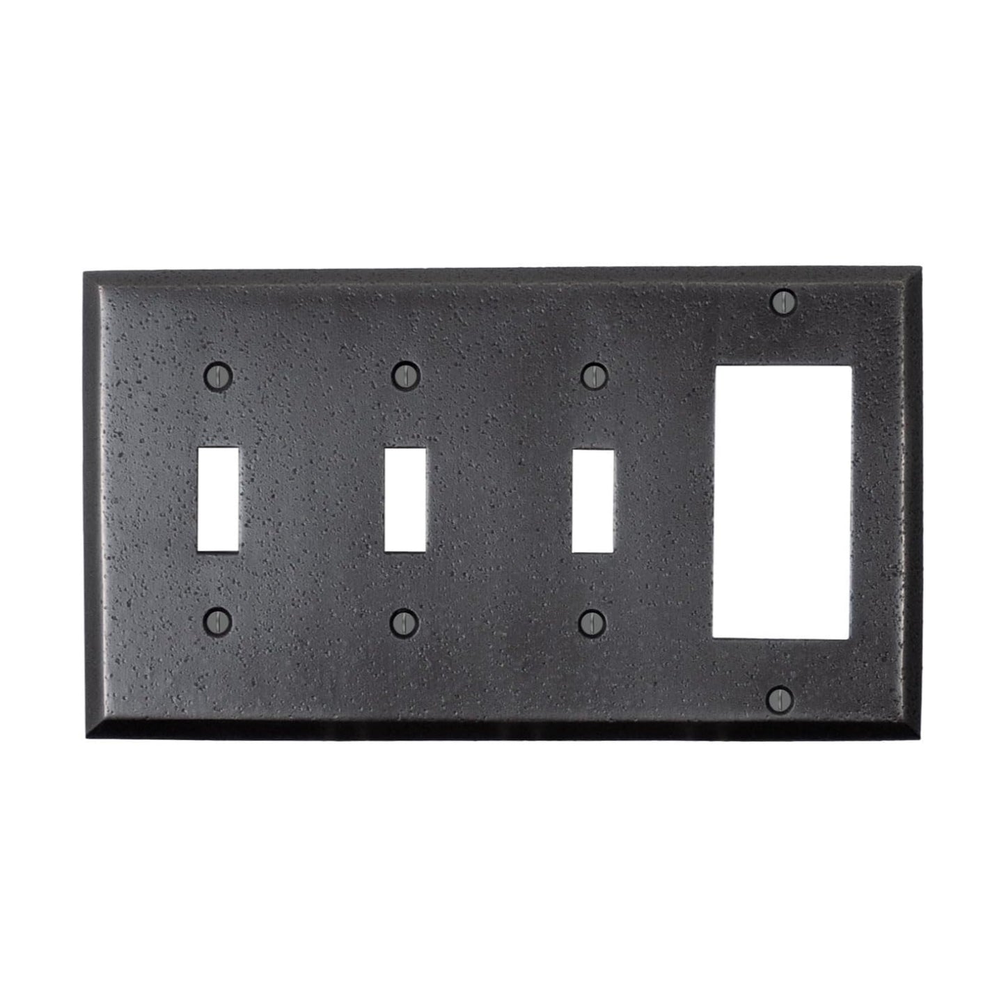 Distressed Antique Bronze Outlet Wall Plate | 3 Toggle - 1 GFI Rocker | 8.25" x 4.5" | Hand-Polished Brass Construction