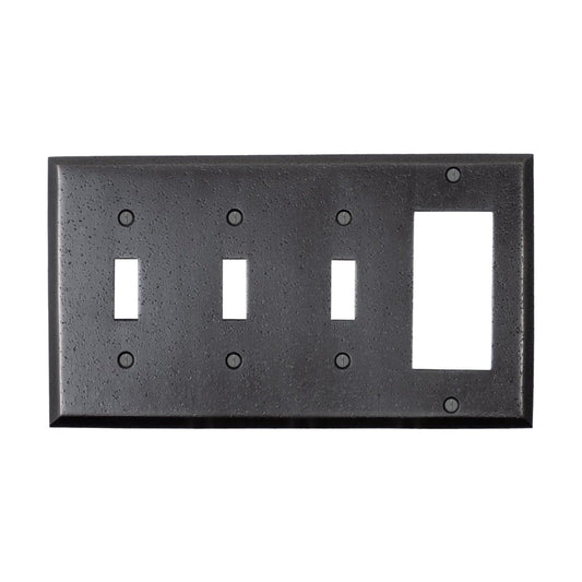 Distressed Antique Bronze Outlet Wall Plate | 3 Toggle - 1 GFI Rocker | 8.25" x 4.5" | Hand-Polished Brass Construction