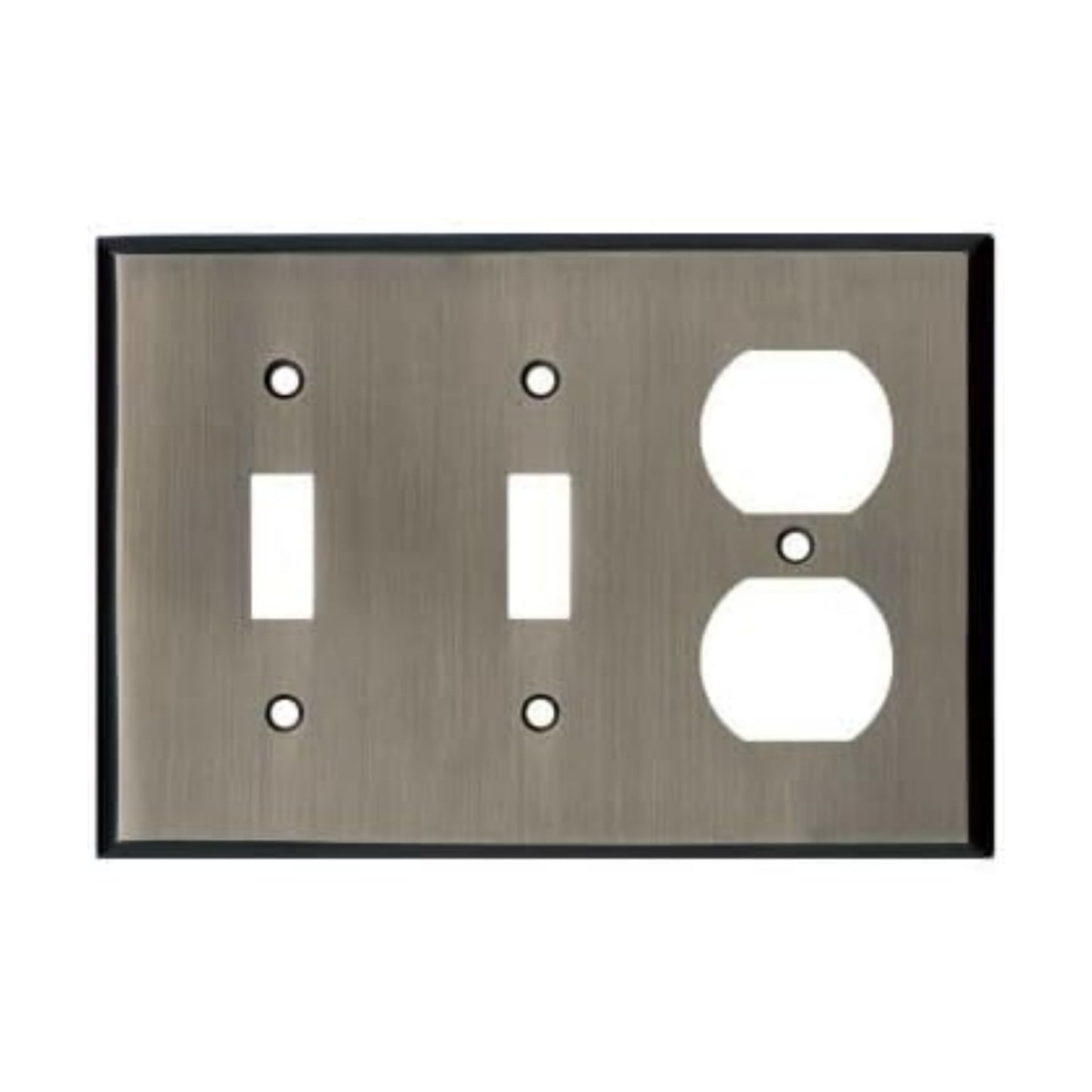 Antique Pewter Outlet Wall Plate | 2 Toggle - 1 Duplex | 6.25" x 4.5" | Hand-Polished Brass Construction | Electrical
