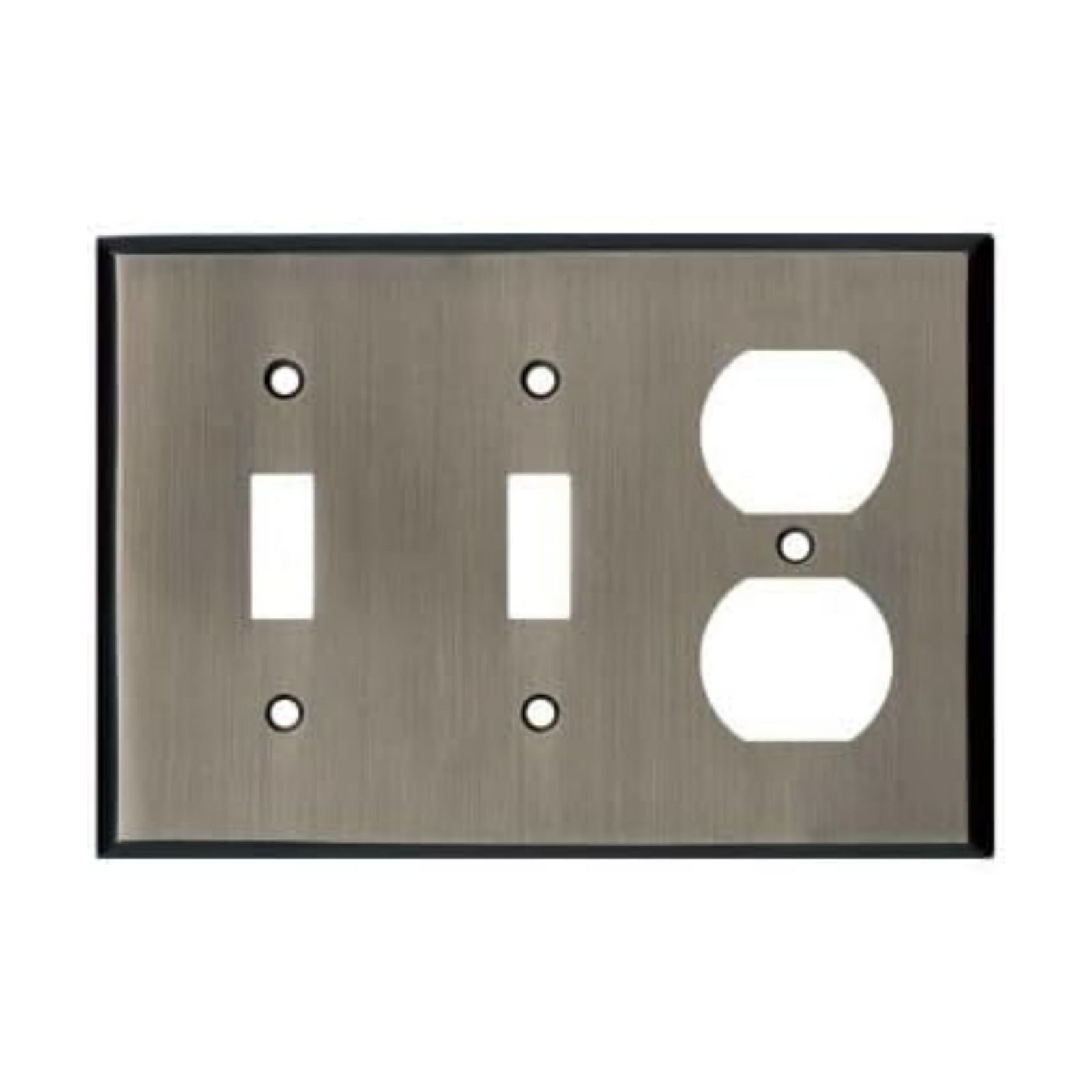 Antique Pewter Outlet Wall Plate | 2 Toggle - 1 Duplex | 6.25" x 4.5" | Hand-Polished Brass Construction | Electrical