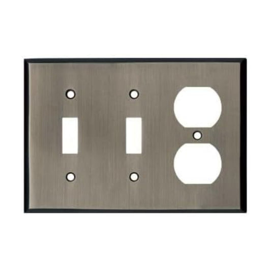 Antique Pewter Outlet Wall Plate | 2 Toggle - 1 Duplex | 6.25" x 4.5" | Hand-Polished Brass Construction | Electrical