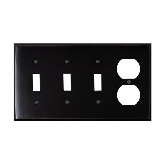 Triple Light Switch Plate Outlet Cover GFCI Decorative Wall Plate | 3 Toggle - 1 Duplex Oil Rubbed Bronze Electrical