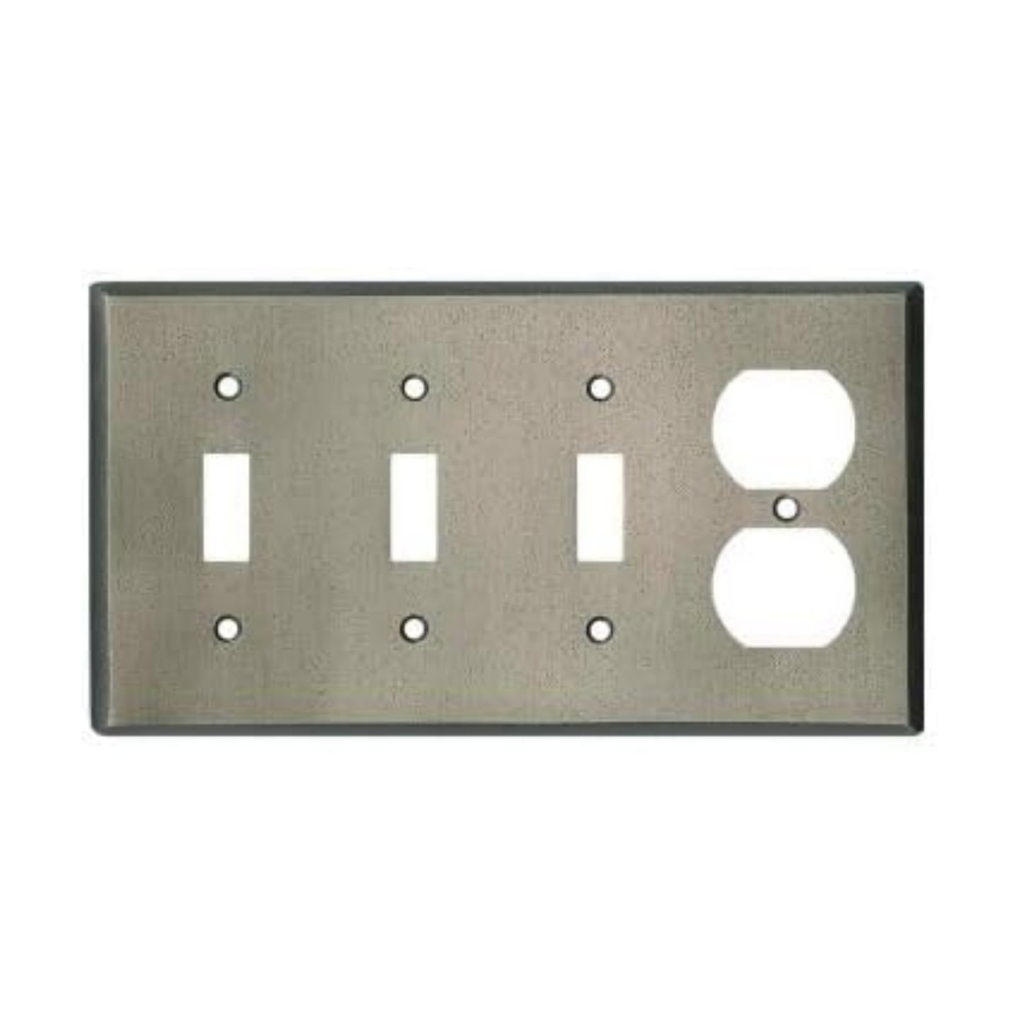 Distressed Antique Pewter Outlet Wall Plate | 3 Toggle - 1 Duplex | 8.25" x 4.5" | Hand-Polished Brass Construction