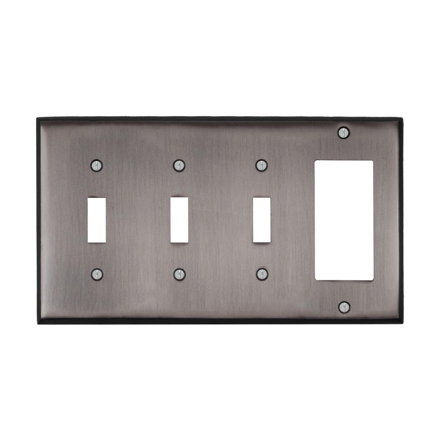 Antique Pewter Outlet Wall Plate | 3 Toggle - 1 GFI Rocker | 8.25" x 4.5" | Hand-Polished Brass Construction