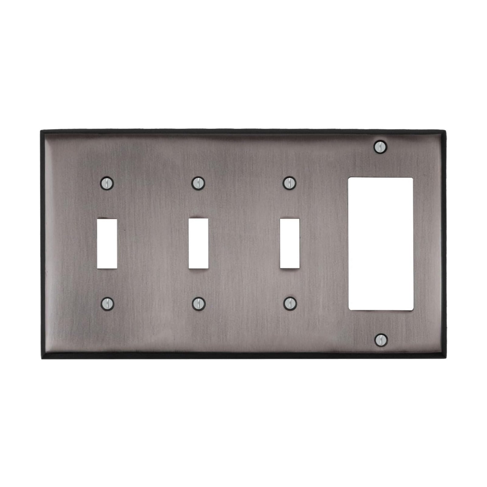Antique Pewter Outlet Wall Plate | 3 Toggle - 1 GFI Rocker | 8.25" x 4.5" | Hand-Polished Brass Construction