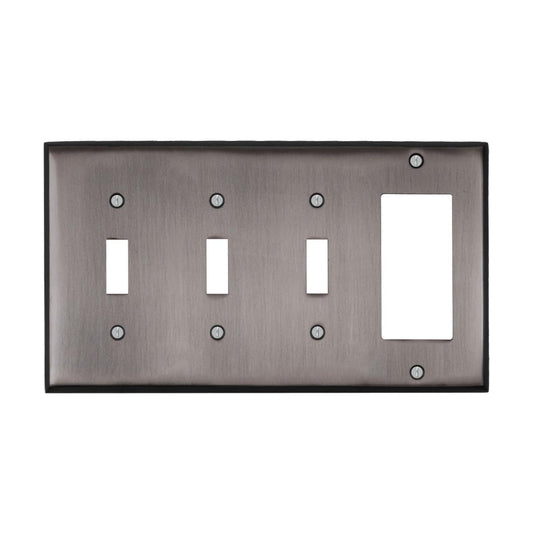 Antique Pewter Outlet Wall Plate | 3 Toggle - 1 GFI Rocker | 8.25" x 4.5" | Hand-Polished Brass Construction