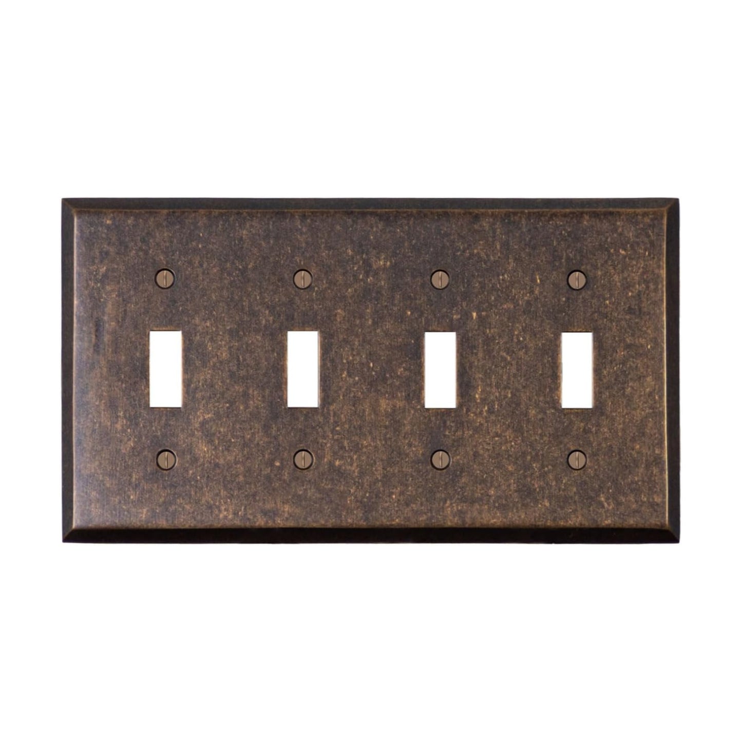 Quad Light Switch Plate GFCI Wall Plate Outlet Cover | 4 Toggle Mottled Antique Brass Electrical Faceplate | Hand