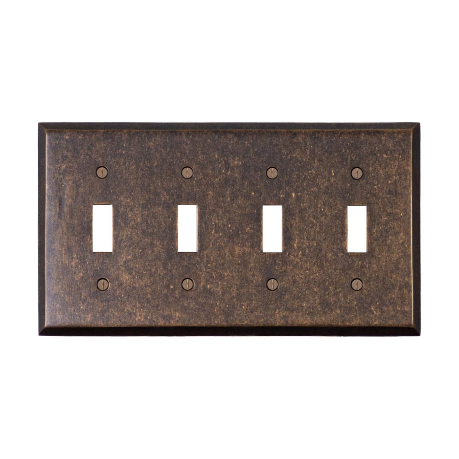 Quad Light Switch Plate GFCI Wall Plate Outlet Cover | 4 Toggle Mottled Antique Brass Electrical Faceplate | Hand