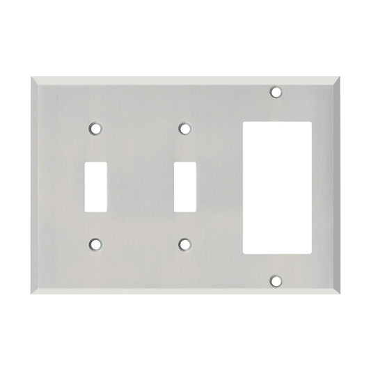 Polished Nickel Outlet Wall Plate | 2 Toggle - 1 GFI Rocker | 6.25" x 4.5" | Hand-Polished Brass Construction