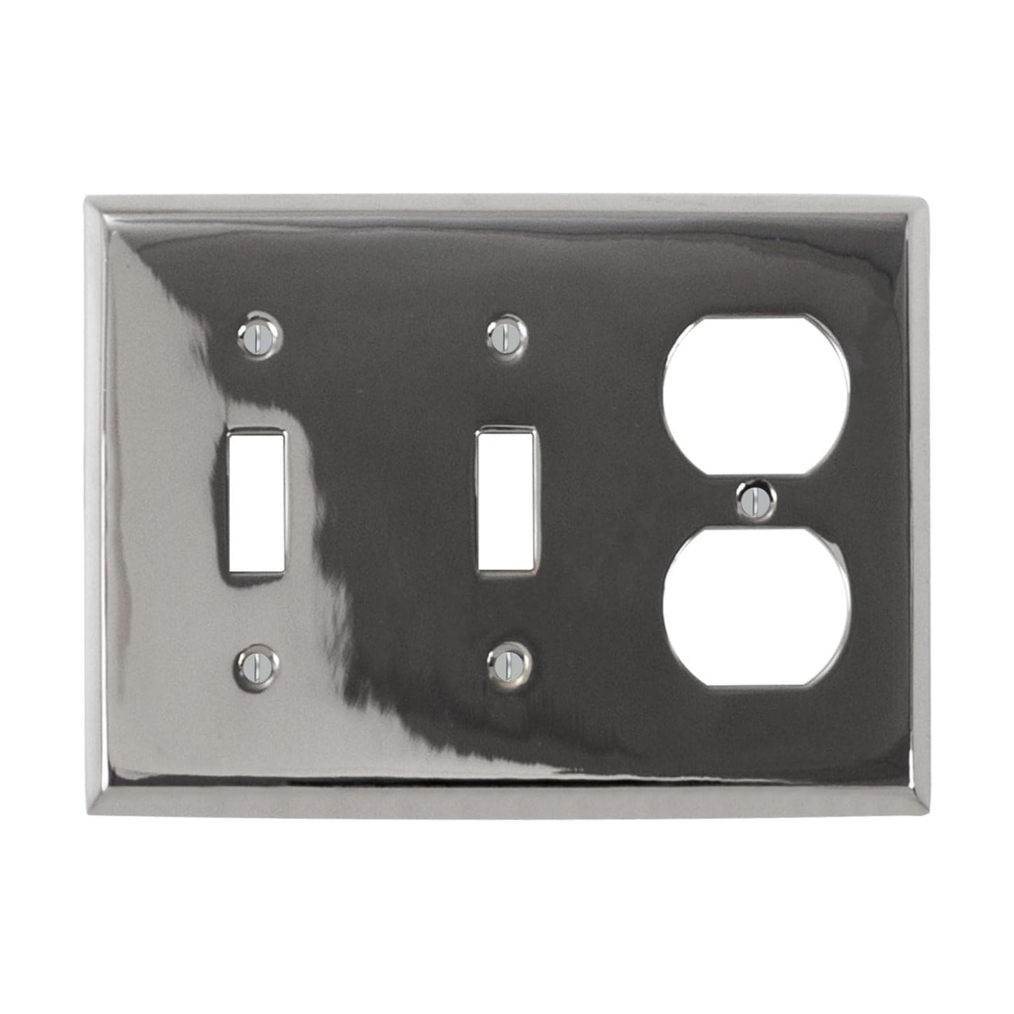 Polished Nickel Outlet Wall Plate | 2 Toggle - 1 Duplex | 6.25" x 4.5" | Hand-Polished Brass Construction | Electrical