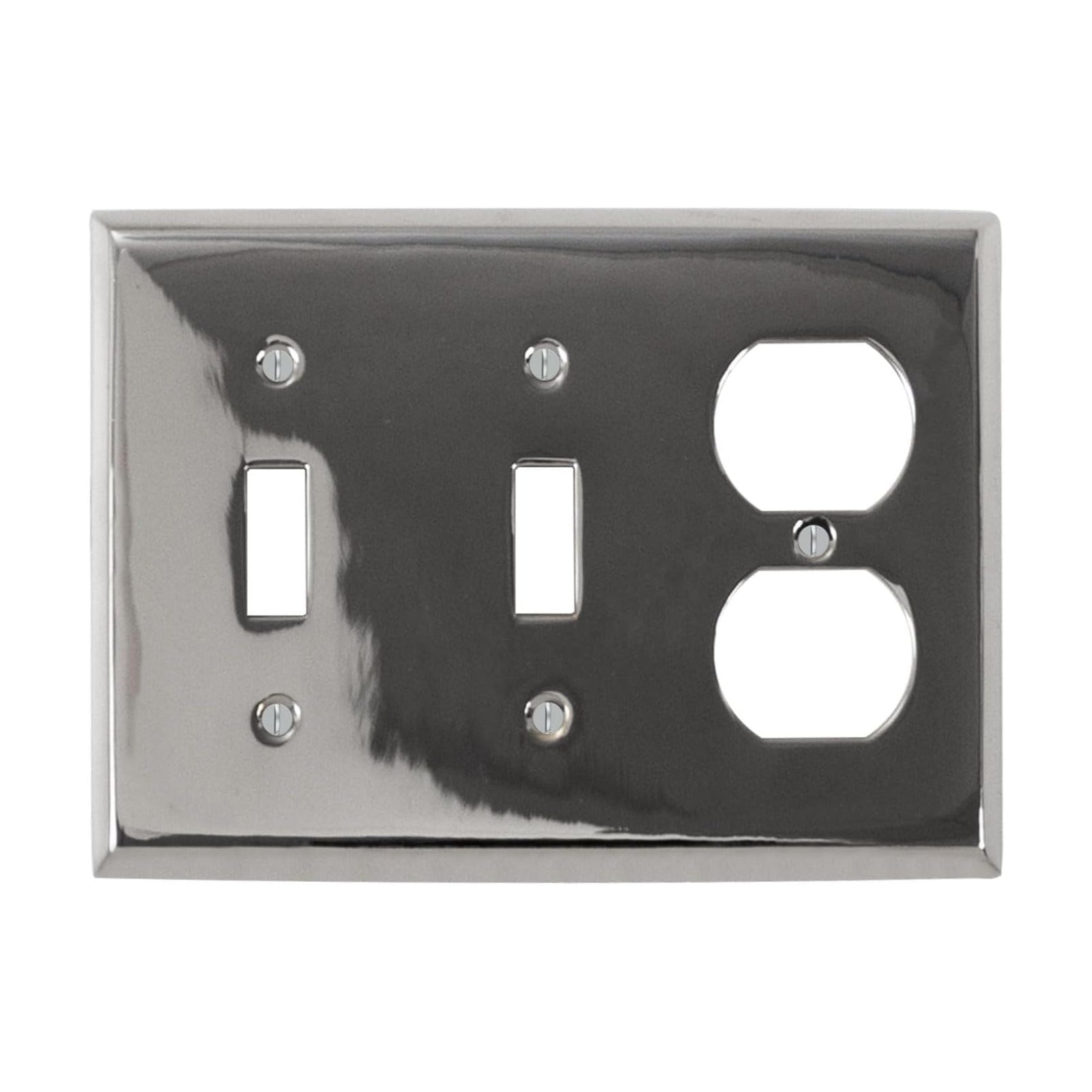 Polished Nickel Outlet Wall Plate | 2 Toggle - 1 Duplex | 6.25" x 4.5" | Hand-Polished Brass Construction | Electrical