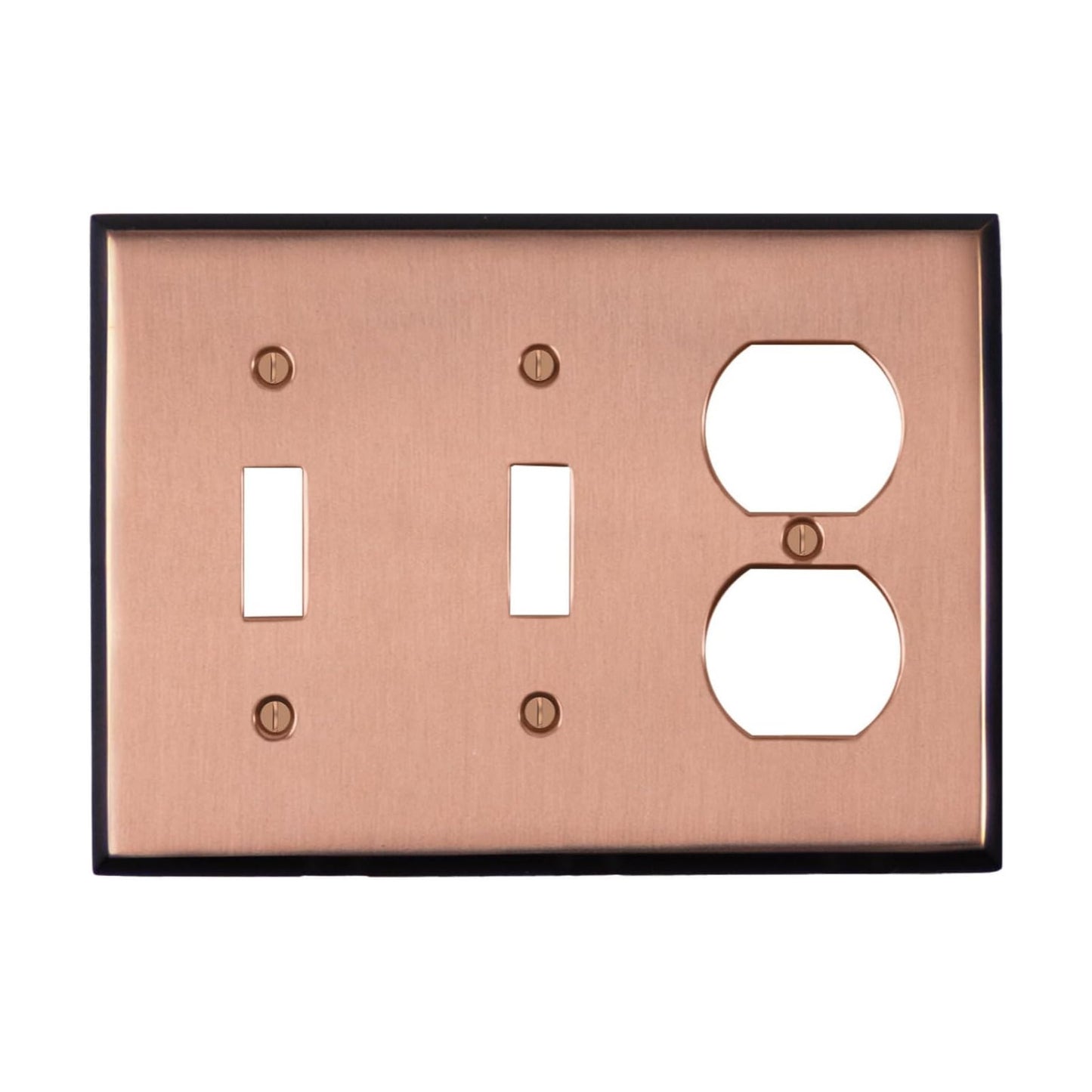 Pink Antique Copper Outlet Wall Plate | 2 Toggle - 1 Duplex | 6.25" x 4.5" | Hand-Polished Brass Construction