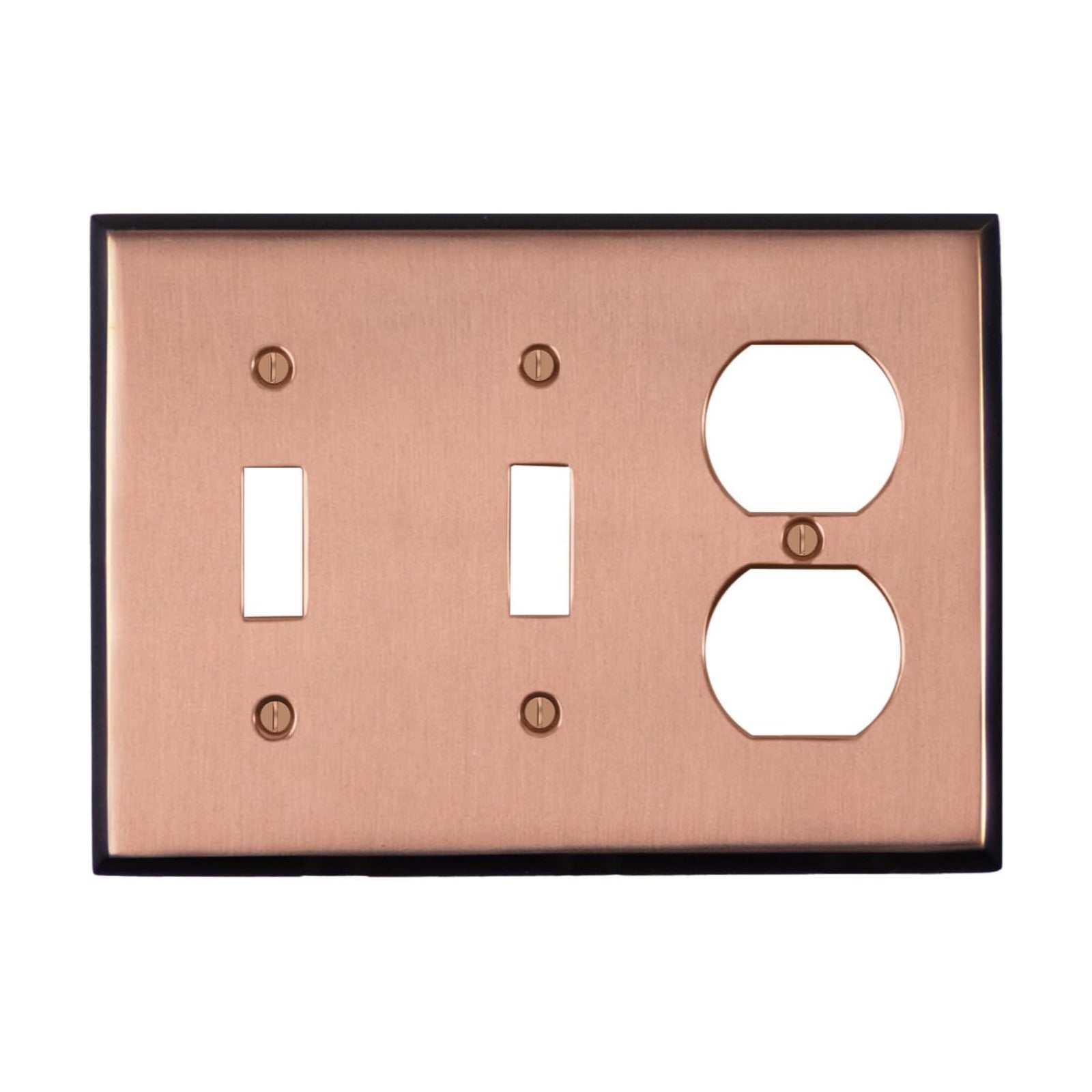 Pink Antique Copper Outlet Wall Plate | 2 Toggle - 1 Duplex | 6.25" x 4.5" | Hand-Polished Brass Construction