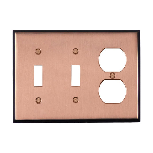 Pink Antique Copper Outlet Wall Plate | 2 Toggle - 1 Duplex | 6.25" x 4.5" | Hand-Polished Brass Construction