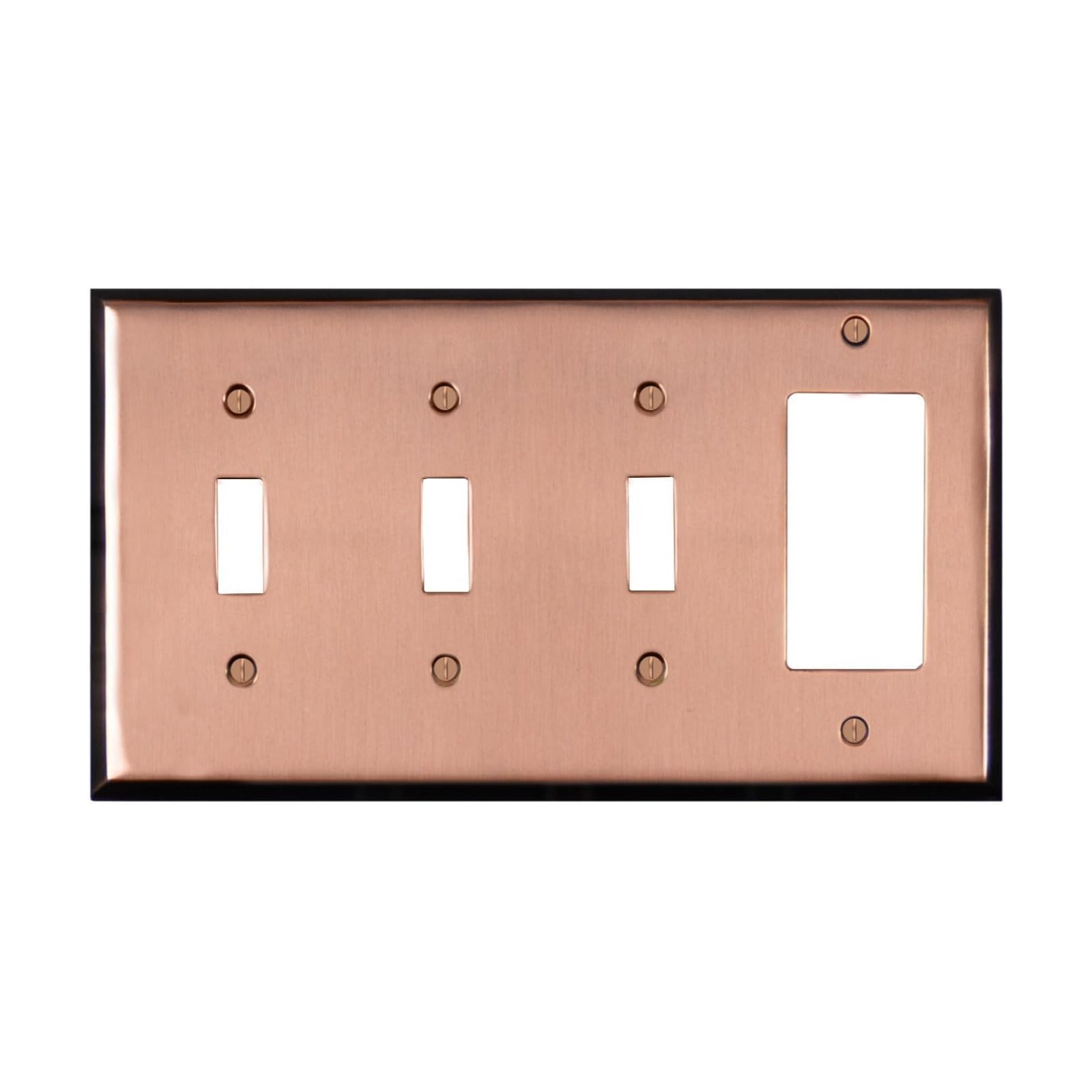 Pink Antique Copper Outlet Wall Plate | 3 Toggle - 1 GFI Rocker | 8.25" x 4.5" | Hand-Polished Brass Construction