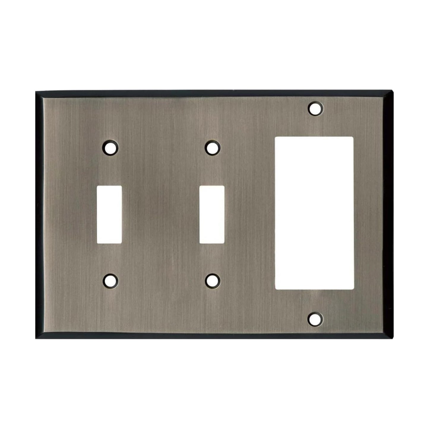 Antique Pewter Outlet Wall Plate | 2 Toggle - 1 GFI Rocker | 6.25" x 4.5" | Hand-Polished Brass Construction
