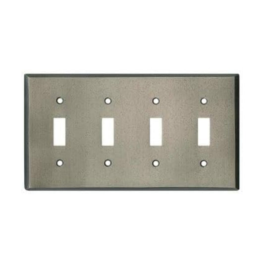 Distressed Antique Pewter Outlet Wall Plate | 4 Toggle | 8.25" x 4.5" | Hand-Polished Brass Construction | Electrical