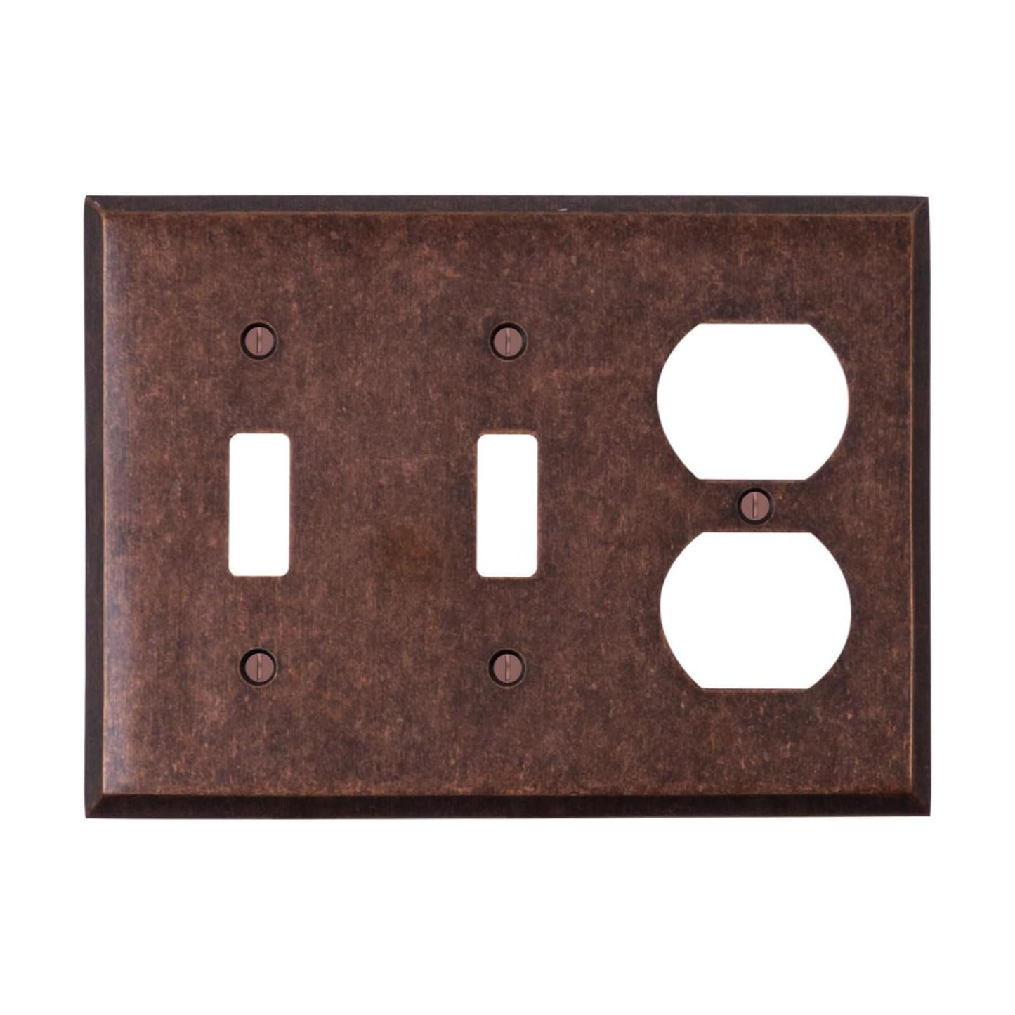 Mottled Antique Copper Outlet Wall Plate | 2 Toggle - 1 Duplex | 6.25" x 4.5" | Hand-Polished Brass Construction