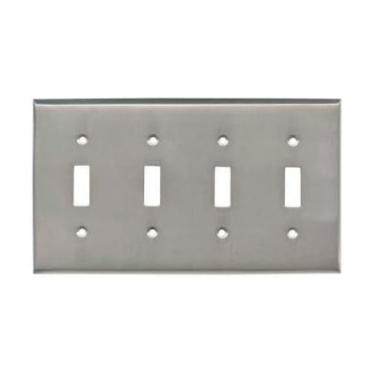Satin Nickel Outlet Wall Plate | 4 Toggle | 8.25" x 4.5" | Hand-Polished Brass Construction | Electrical Switch Plate