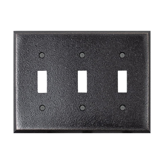 Distressed Antique Bronze Outlet Wall Plate | 3 Toggle | 6.25" x 4.5" | Hand-Polished Brass Construction | Electrical