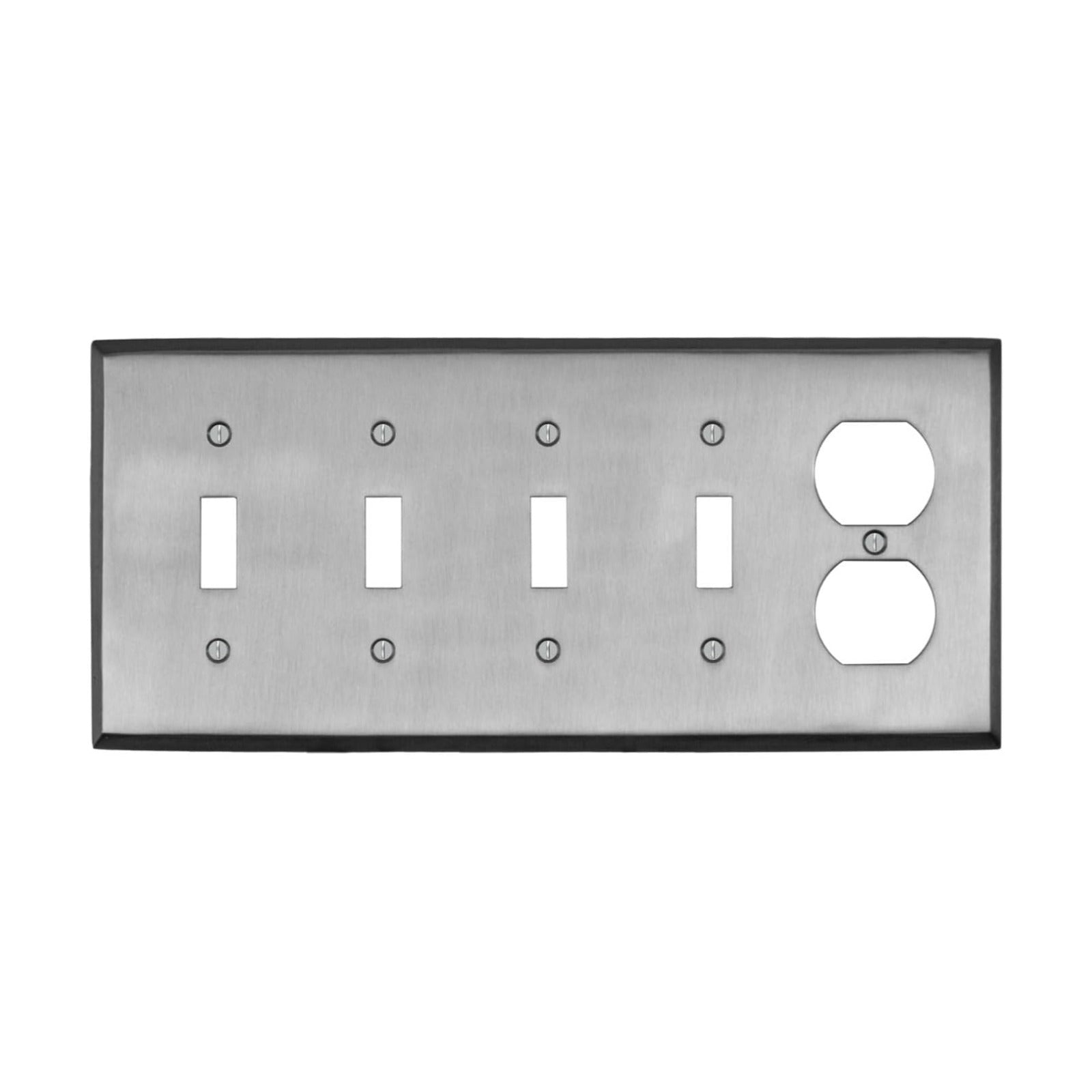 Satin Nickel Outlet Wall Plate | 4 Toggle - 1 Duplex | 10.1" x 4.6" | Hand-Polished Brass Construction | Electrical
