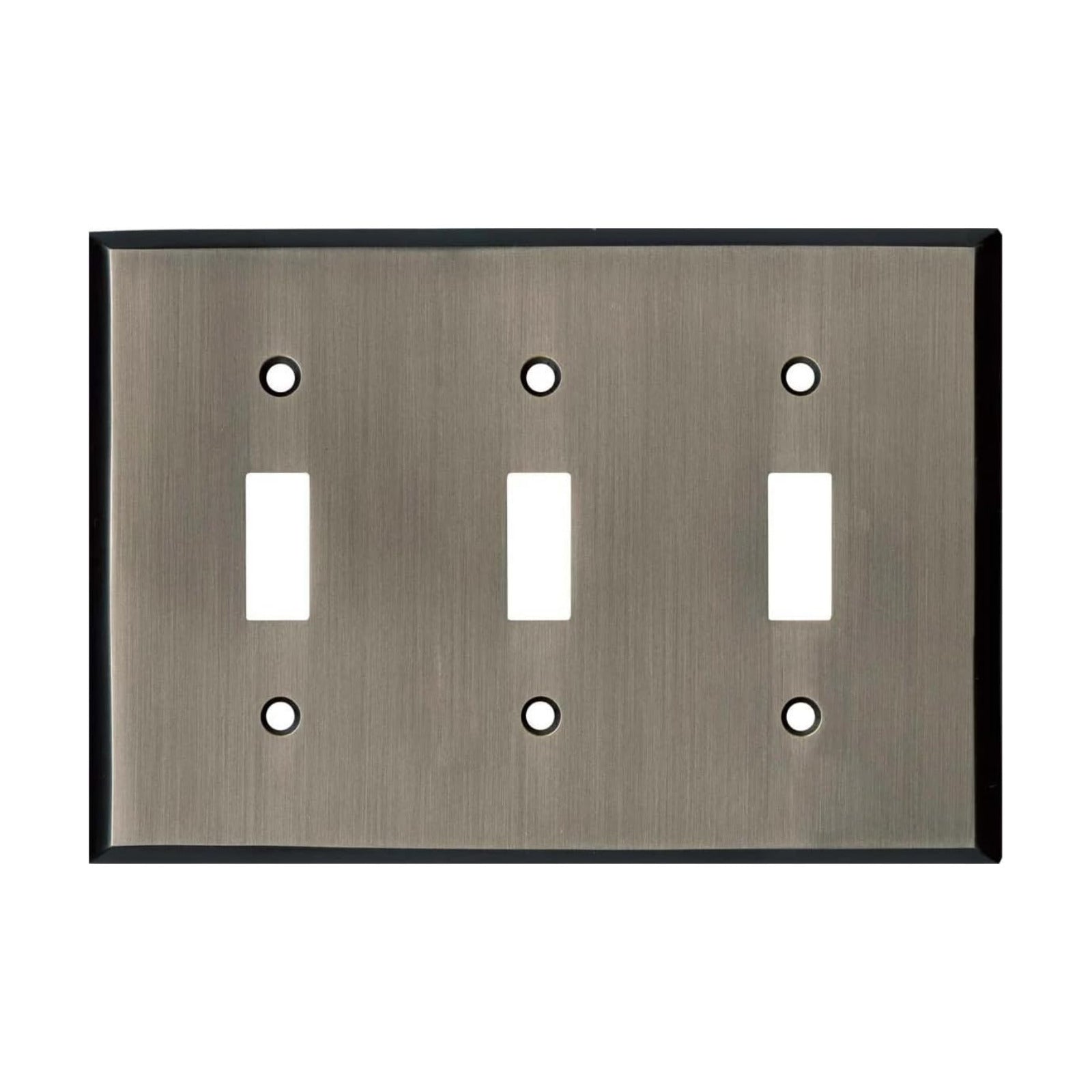 Antique Pewter Outlet Wall Plate | 3 Toggle | 6.25" x 4.5" | Hand-Polished Brass Construction | Electrical Switch Plate