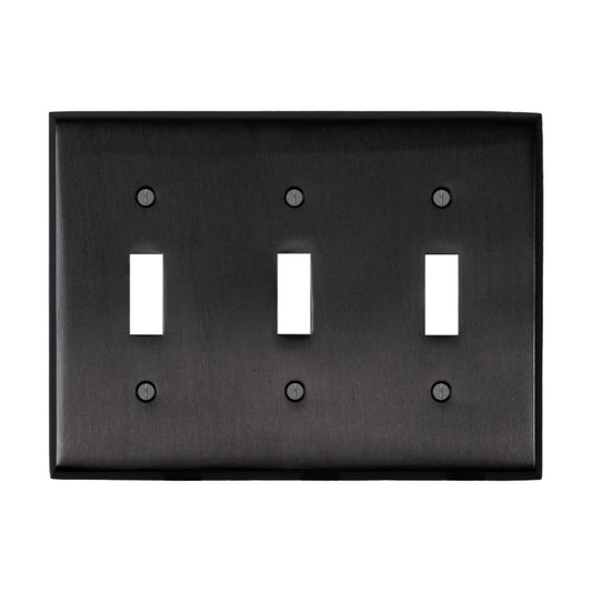 Satin Nickel Black Outlet Wall Plate | 3 Toggle | 6.25" x 4.5" | Hand-Polished Brass Construction | Electrical Switch