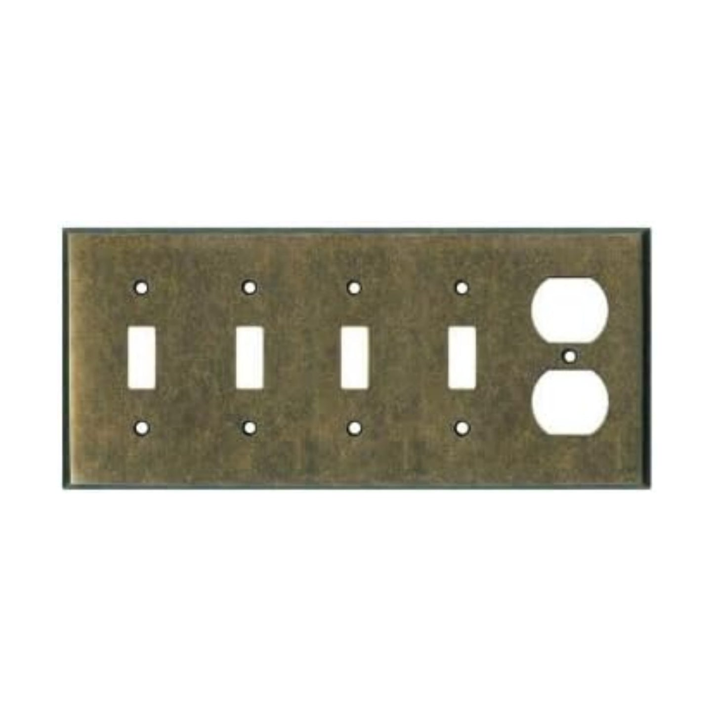 Quad Light Switch Plate Outlet Cover GFCI Wall Plate | 4 Toggle - 1 Duplex Mottled Antique Brass Electrical Faceplate