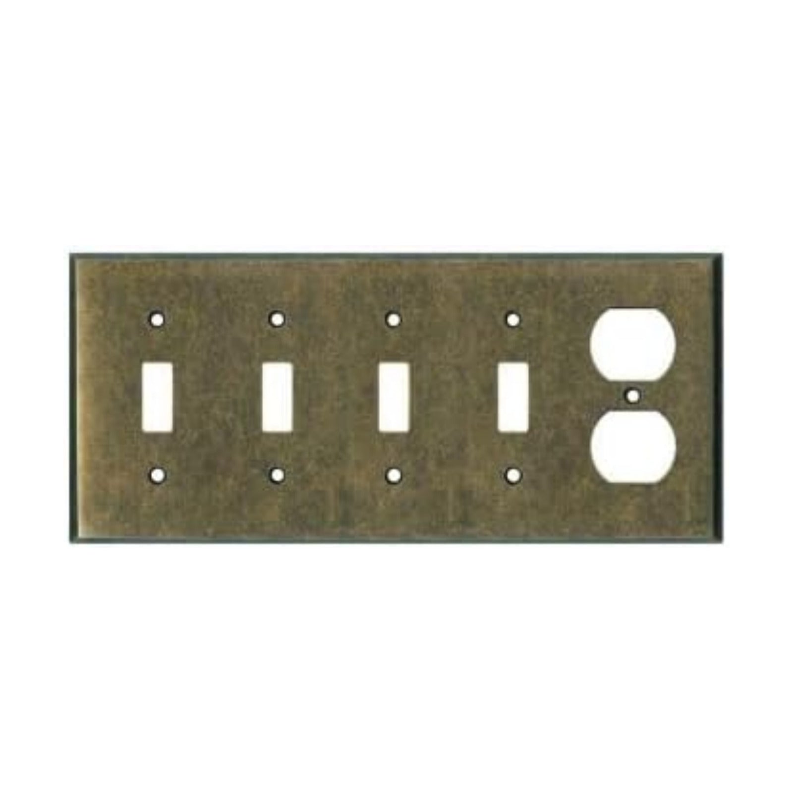 Quad Light Switch Plate Outlet Cover GFCI Wall Plate | 4 Toggle - 1 Duplex Mottled Antique Brass Electrical Faceplate