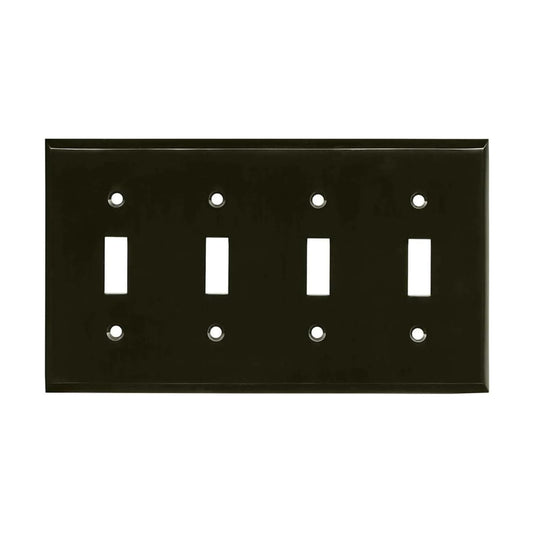 Satin Nickel Black Outlet Wall Plate | 4 Toggle | 8.25" x 4.5" | Hand-Polished Brass Construction | Electrical Switch