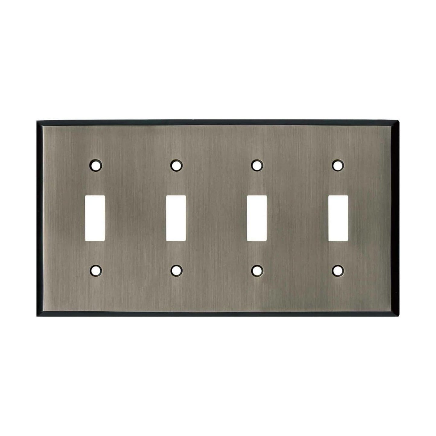 Antique Pewter Outlet Wall Plate | 4 Toggle | 8.25" x 4.5" | Hand-Polished Brass Construction | Electrical Switch Plate