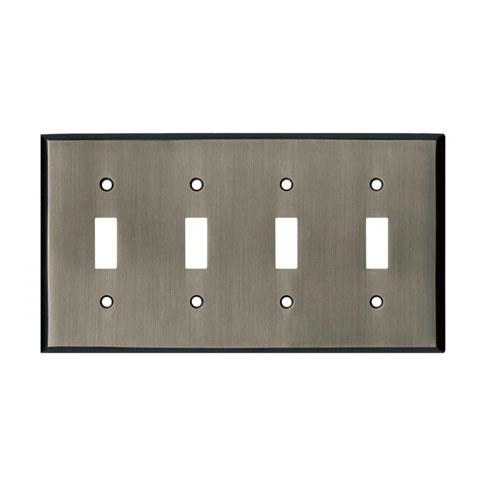 Antique Pewter Outlet Wall Plate | 4 Toggle | 8.25" x 4.5" | Hand-Polished Brass Construction | Electrical Switch Plate