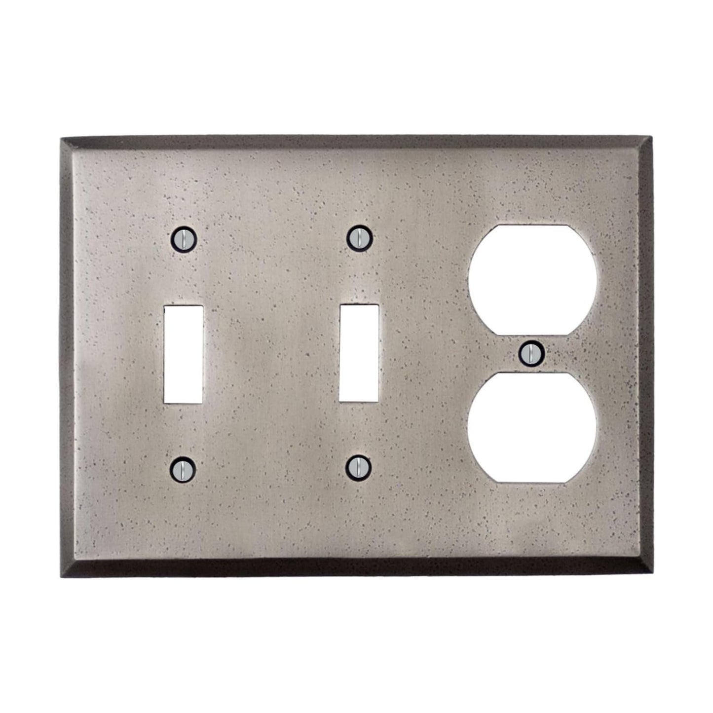 Distressed Antique Pewter Outlet Wall Plate | 2 Toggle - 1 Duplex | 6.25" x 4.5" | Hand-Polished Brass Construction