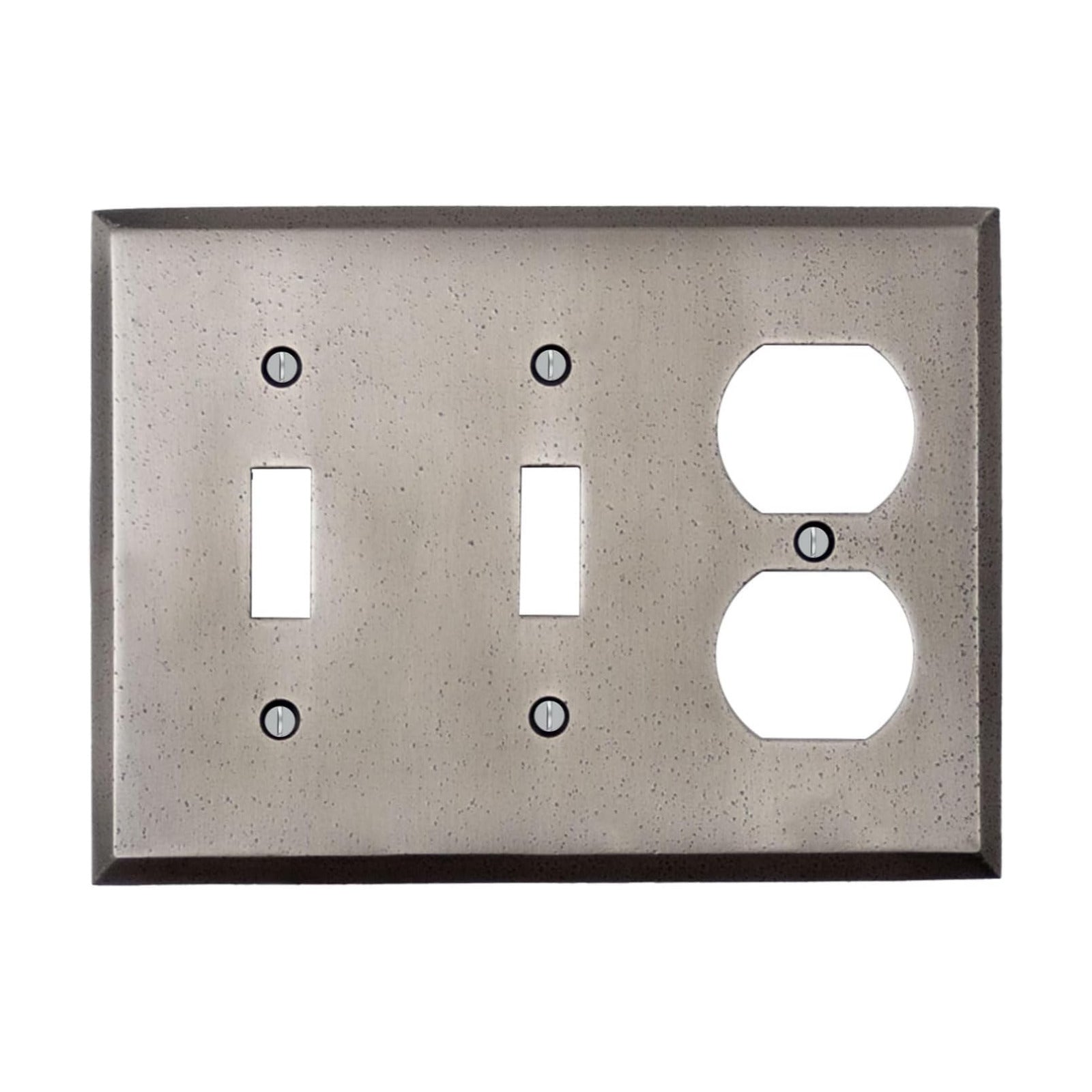 Distressed Antique Pewter Outlet Wall Plate | 2 Toggle - 1 Duplex | 6.25" x 4.5" | Hand-Polished Brass Construction