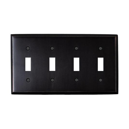 Quad Light Switch Plate GFCI Decorative Wall Plate Outlet Cover | 4 Toggle Oil Rubbed Bronze Electrical Faceplate
