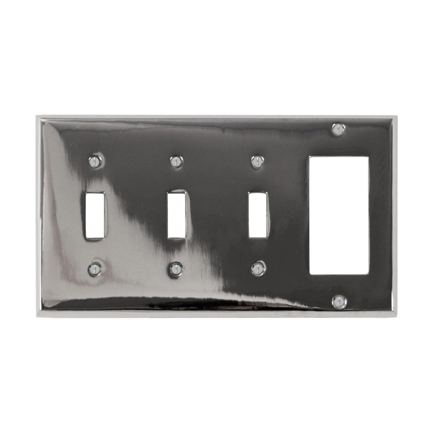 Polished Nickel Outlet Wall Plate | 3 Toggle - 1 GFI Rocker | 8.25" x 4.5" | Hand-Polished Brass Construction