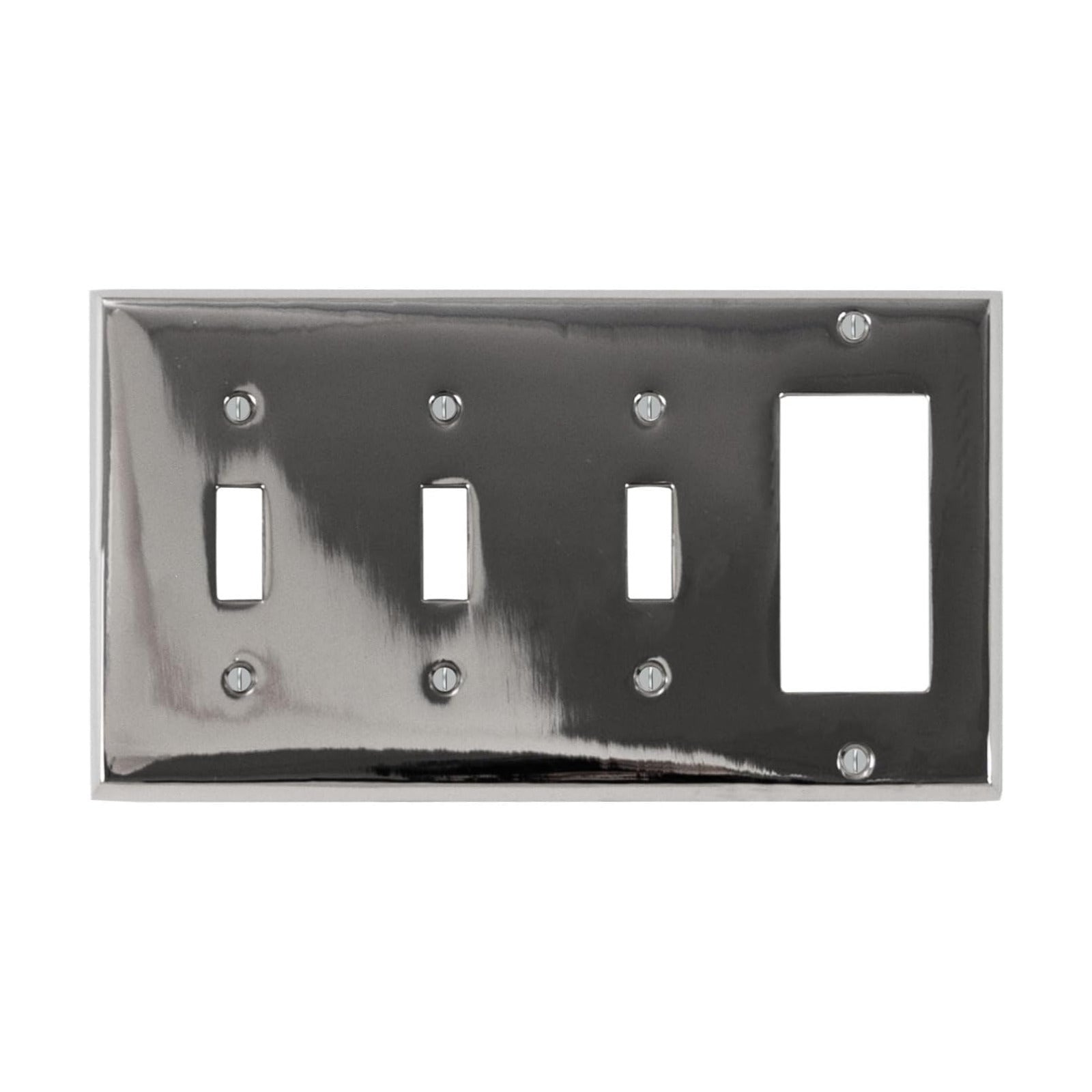 Polished Nickel Outlet Wall Plate | 3 Toggle - 1 GFI Rocker | 8.25" x 4.5" | Hand-Polished Brass Construction