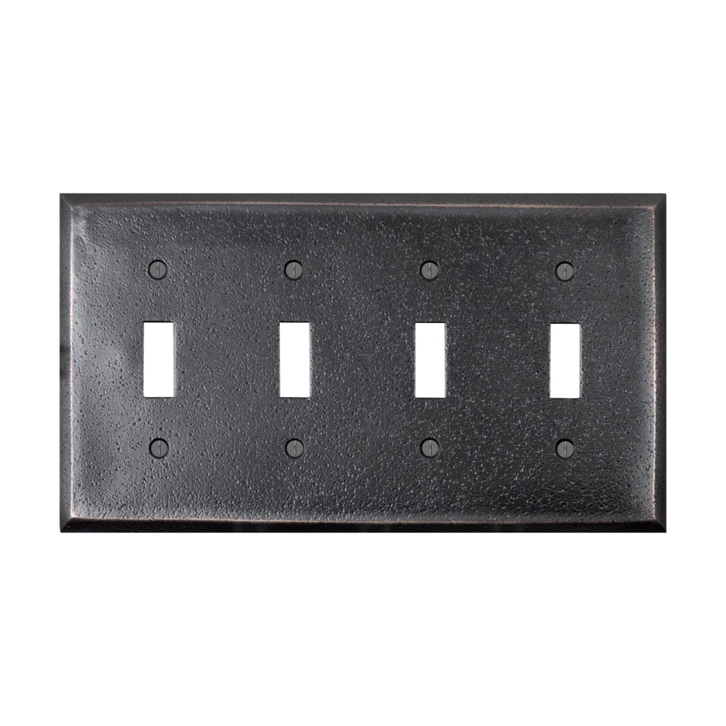 Distressed Antique Bronze Outlet Wall Plate | 4 Toggle | 8.25" x 4.5" | Hand-Polished Brass Construction | Electrical